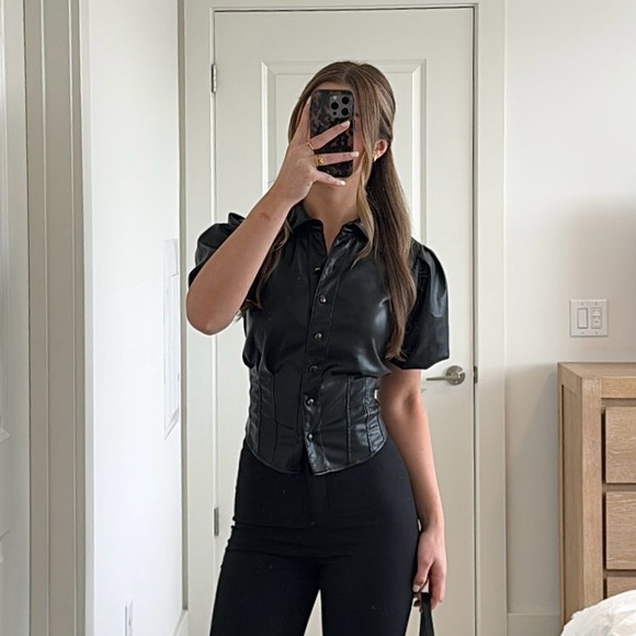 bagatelle Tops - NWT Leather Puff Sleeve Button Down Blouse
